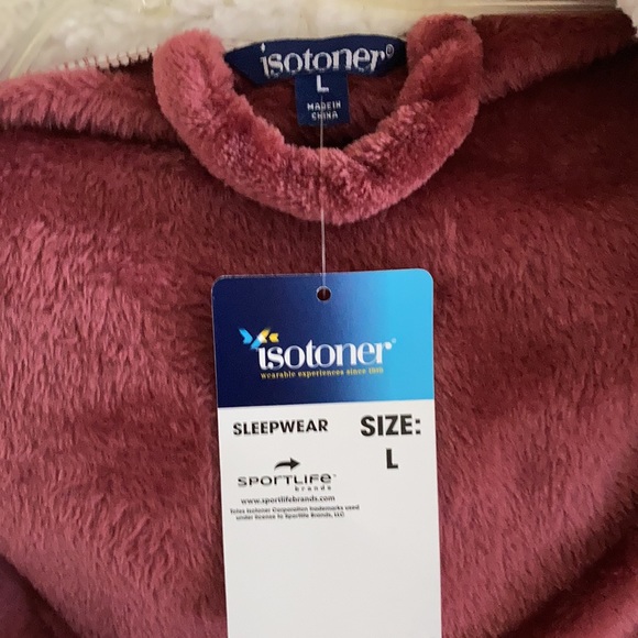 Isotoner Mauve Plum Fleece/Sherpa Trim Long Robe - Picture 13 of 13